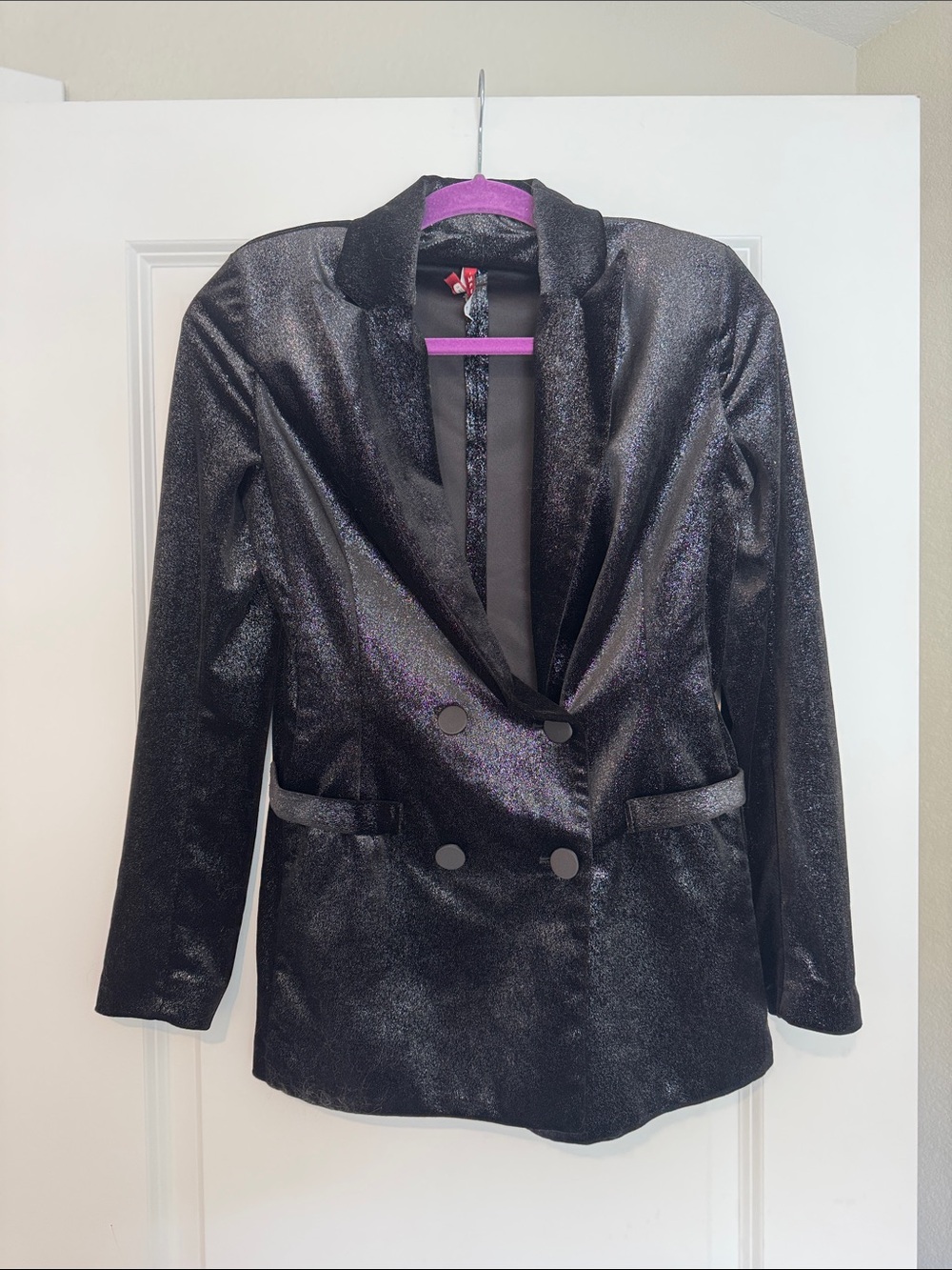Women's Black Shimmer Double-Breasted Blazer